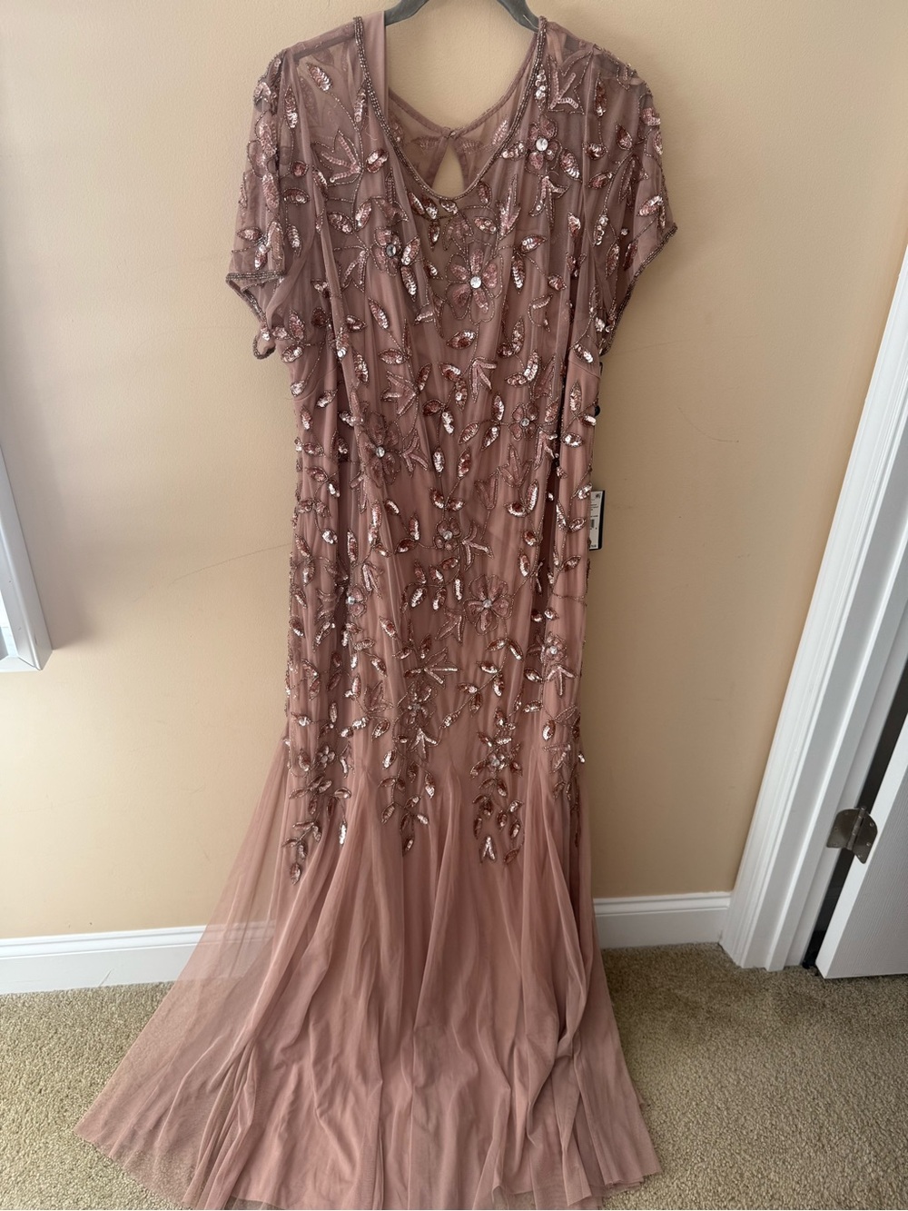 Adrianna Papell beaded Floral short sleeves Godet long dress gown size 22W - Picture 2 of 7